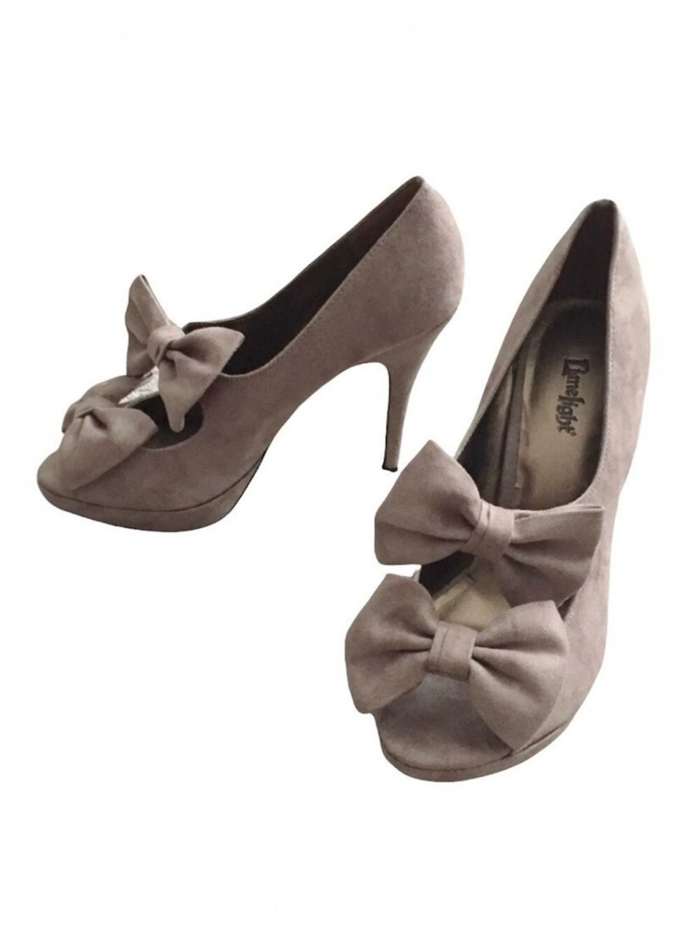 Limelight Bow Platform Heels Womens 9 Faux Suede Taupe Stiletto Pumps Peep Toe